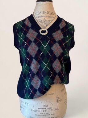 Navy & Green Argyle Sleeveless Knit Sweater Vest